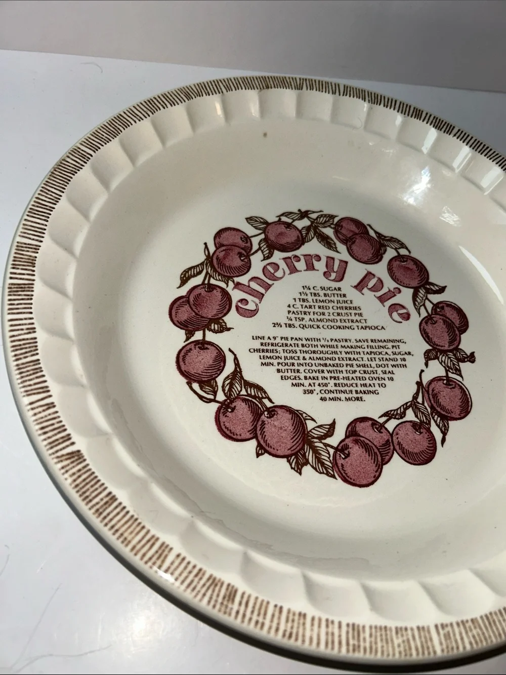 1983 Royal China Jeannette Country Ceramic Harvest cherry pie recipe plate